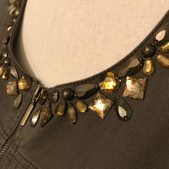 Ruby Rd. Brown Zip Up Jacket with Antiqued Embellishments on Front Collar, Sz 12 - Picture 3 of 5